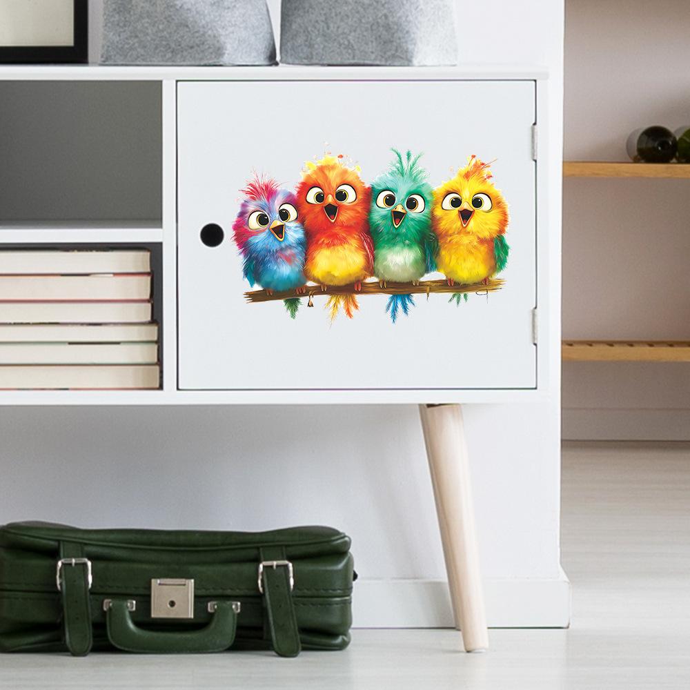 Colorful Birds Lined Up in The Living Room for Home Decoration and Wall Beautification Stickers
