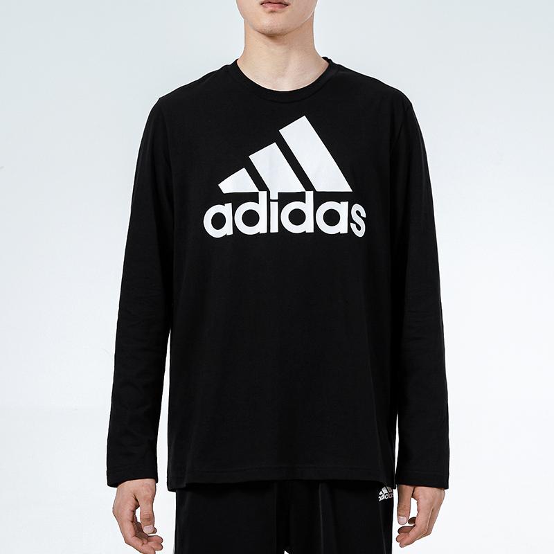 Adidas Large Logo Print Loose Long Sleeve Sport T-Shirt Men Tops Black GV5274