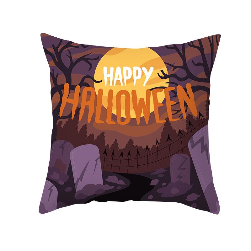 Halloween Pillow Cover New Product Cartoon Pumpkin Castle Print Peach Skin Cushion Cover Pillow Cover