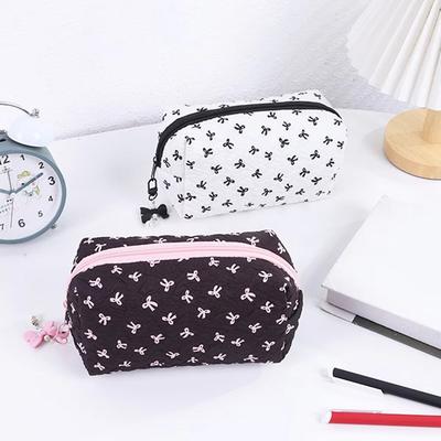 Large Capacity Pencil Pouch Makeup Case Stationery Bag Fashion Bow Tie Pencil Case  School Supplies
