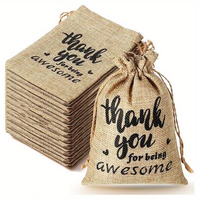 1 Satz (10 Stück) Danke Jute Geschenktüten – 5x7 Zoll (13x18cm) Kleine Jute-Kordelzugbeutel, DIY-Therapiebeutel, Leinen-Schmuckbeutel für Thanksgiving