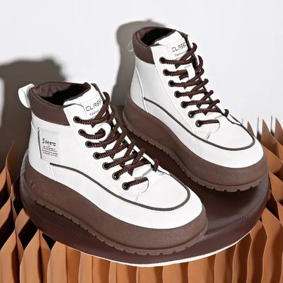 2024 Hot Sale Ladies Shoes Front Lace-up Women's Vulcanize Shoes Color Matching Winter Plus Velvet High Top Flat Shoes