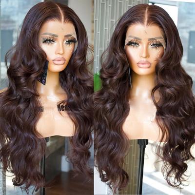 13x4 Dark Brown Body Wave Lace Front Wig Natural Hairline Synthetic Lace Wig for Women Glueless Daily Use Cosplay Wig