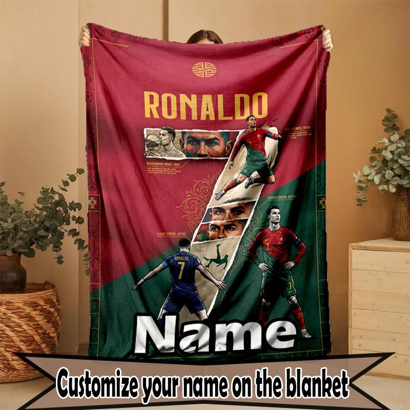 Custom Name Personalized Cristiano Ronaldo Print Blanket, Home Decor, Bedroom, Sofa, Camping, Couch, Gifts for Birthday Christmas