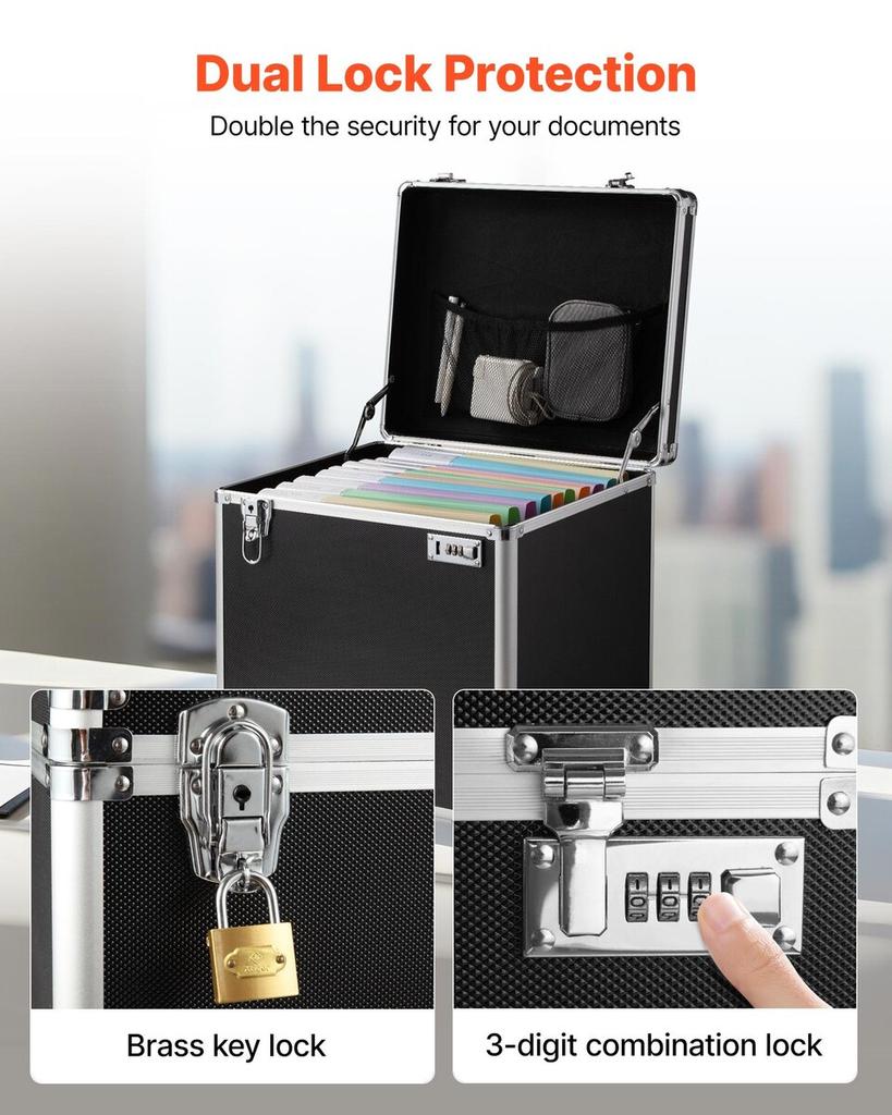 Portable File Storage Box, 395 X 320 X 380 Mm Internal Chest Size, Locking Mobile Business Case with Telescopic Handle, Hand Pull File Case for Office