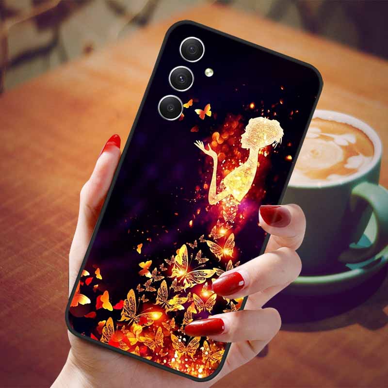 For Samsung Galaxy A55 5G Case Black TPU Silicone Beautiful Pattern Phone Cases for Galaxy A55 Shockproof Soft Cover A 55 6.6''