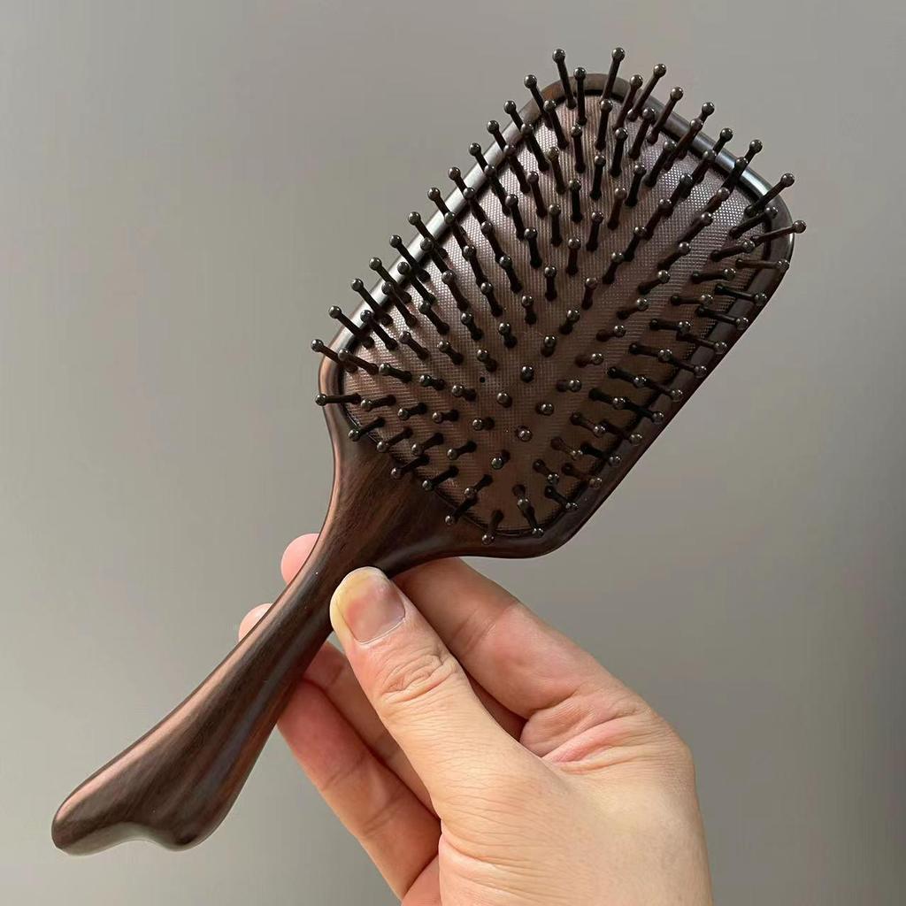 Große Ebenholz-Paddelbürste mit natürlichem Luftpolster für Kopfhautmassage und Locken