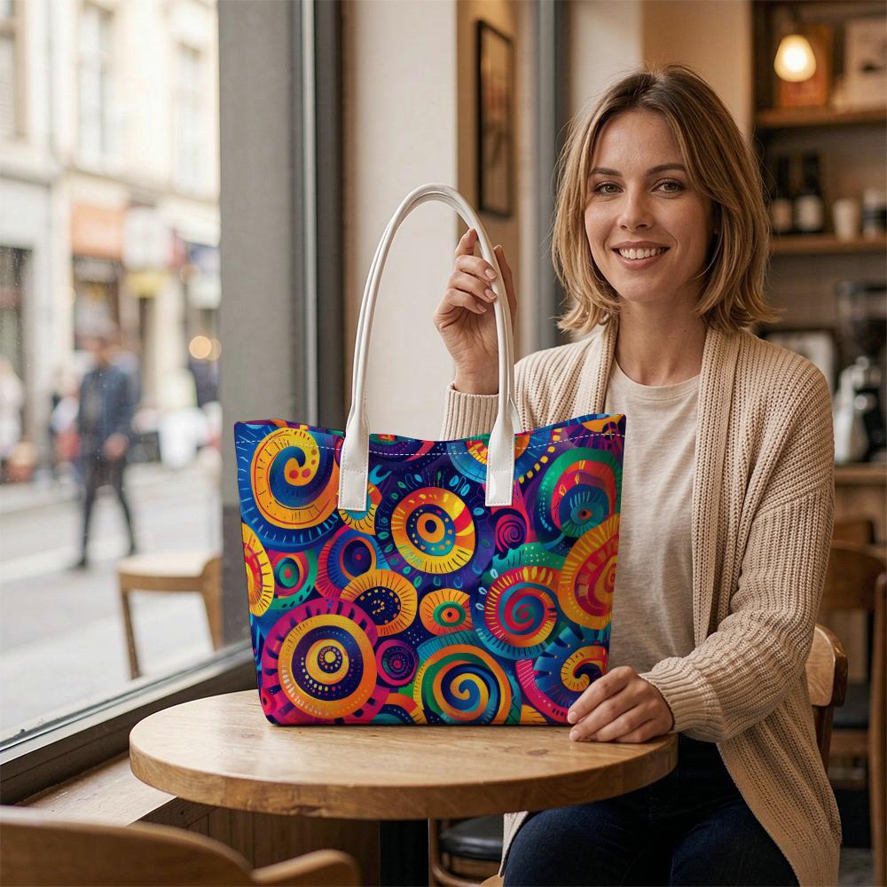 Colorful Spiral Printed Tote Bag Casual Stylish Daily Shoulder Handbag for Women