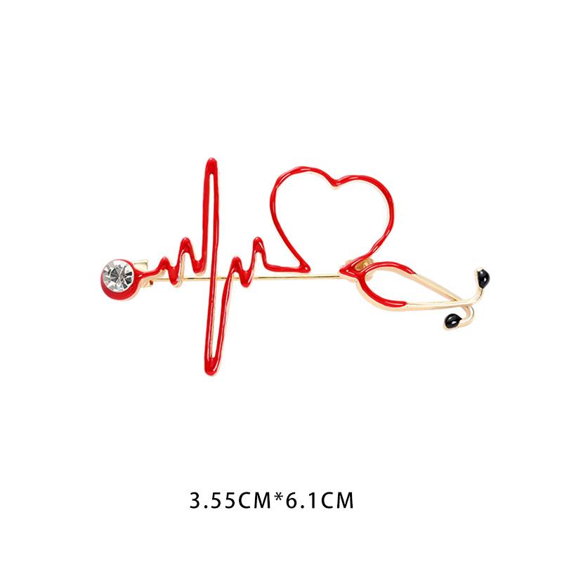New Creative Medical Medicine Equipment Brooch Pin Stethoscope Electrocardiogram Heart Shaped Pin Brooches Lapel Jewelry