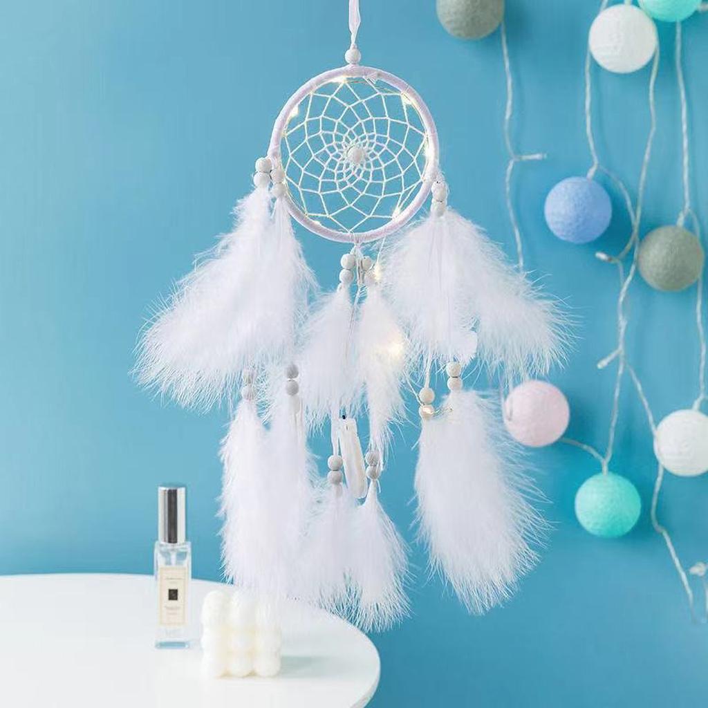 Sweet Circle Dreamcatcher - Feather & Bell Pendant for Girls Room, Playful Bedroom Accent