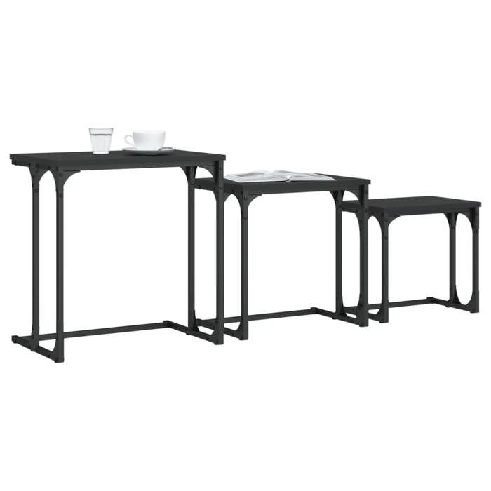 VidaXL Tables Console Nesting 3 Pcs, Sofa End Tables, Side Tables, Living Room Furniture Entrance Hallway, Industrial, Black 837817