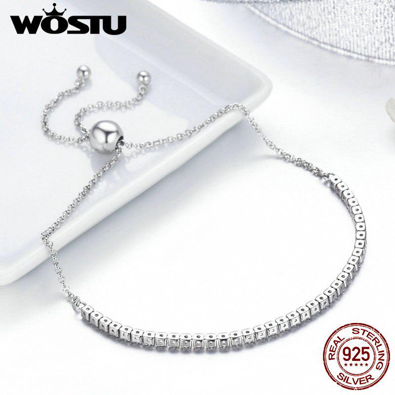 WOSTU Top Sale Real 925 Sterling Silver Sparkling Strand Chain Bracelet For Women