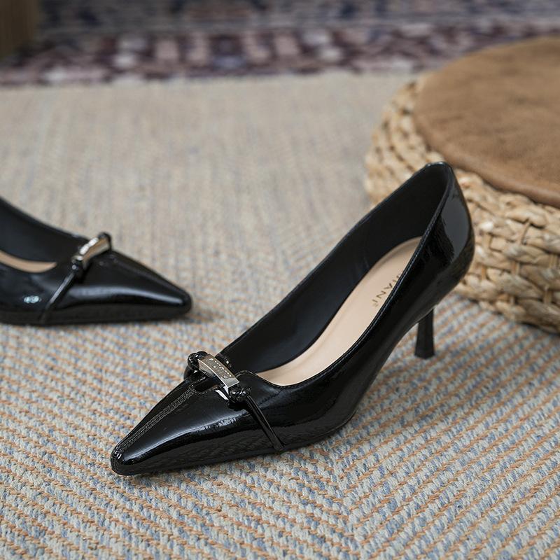 Versatile Design Patent Leather Celebrity Temperament High Heels Women's Pointed Thin Heels Single Shoes Are Not Tired of Spring