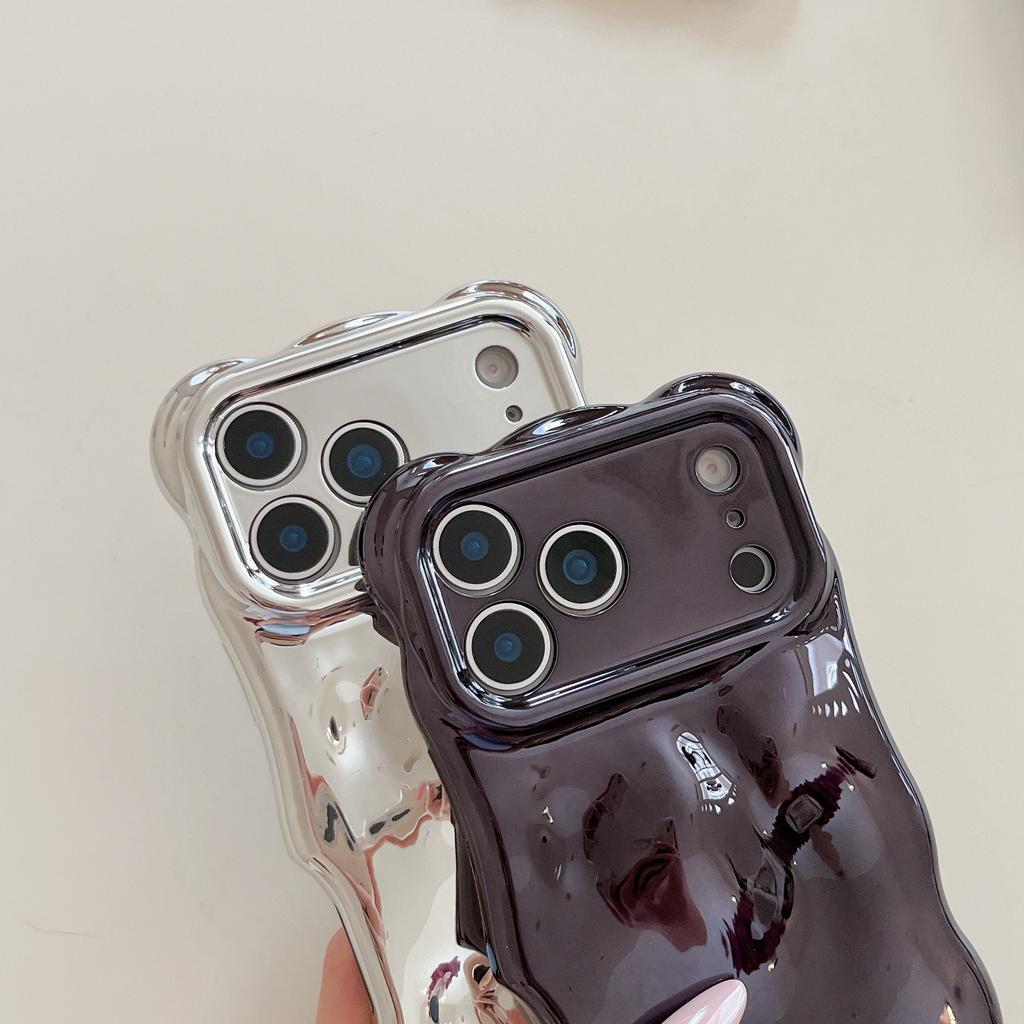 Luxury Wavy 3D Meteorite Plating Soft Case for iPhone 12 13 14 15 16 17 Pro Max Anti-Fall Full Protection Glitter Glossy Cover