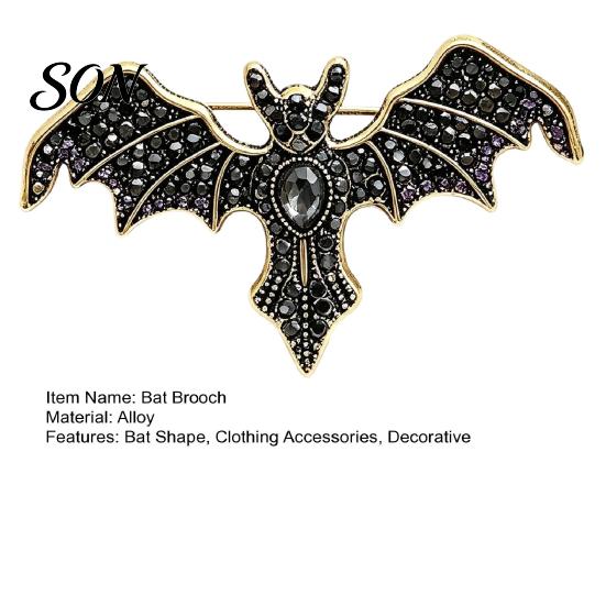 Halloween Costume Accessory Rhinestone Bat Brooch, Retro Gothic Shaped Lapel Brooch Pin Pin, Jewelry for Clothing Bags Scarves Sweaters