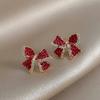 Luxury Red Pearl Zircon Bowknot Earrings Stud For Women Earrings Hook Dangle New Year Christmas Party Jewelry Gift