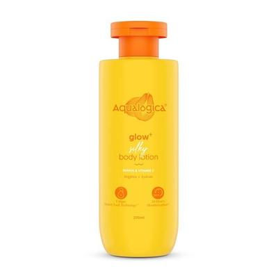 Aqualogica Glow+ İpeksi Vücut Losyonu 24 Saat Nemlendirme Papaya & C Vitamini ile - 200 ml | Nemlendirir ve Besler | Normalden Kuru Ciltler İçin