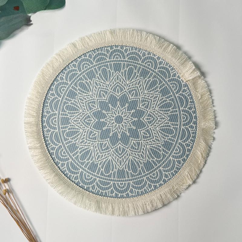 Bohemian Cotton Thread Placemat Nordic Fabric Woven Round Mat Home Kitchen Heat Insulation Anti-scald Mat Tassel Table Coaster
