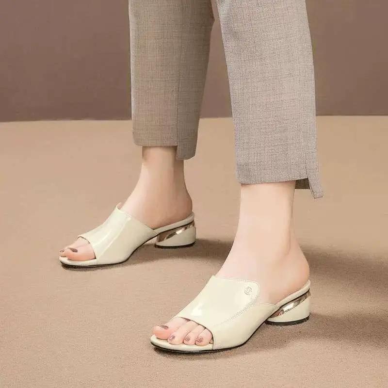 PU Rouge Cuir Brillant Couture Pailletée Talons Sabots Pantoufles Sexy Bouche de Poisson Antidérapantes Rome Chaussures pour Femmes Sandales Designer Bout Ouvert