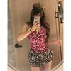 Top American Retro Stampa Leopardo Scollo a Scollo Americano Canotta Vestibilità Aderente Senza Maniche Schiena con Laccetti Top Canotta Donna Estetica Y2K Stile di Strada