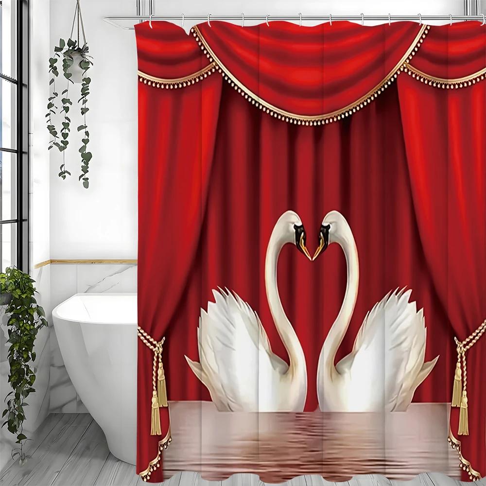 

Valentine S Day Love Swan Shower Curtain, Bathroom Decorative Shower Curtain, Waterproof Shower Curtain With Hooks W60H190(CM)-1 Pcs