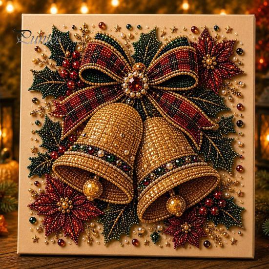 Artistic Faux Pearl Bead Mosaic Christmas Art Kit, 20x20cm Xmas Painting DIY Decorative Gemstone Wall Sparkling 3D Diamond Craft Kit for Adults,