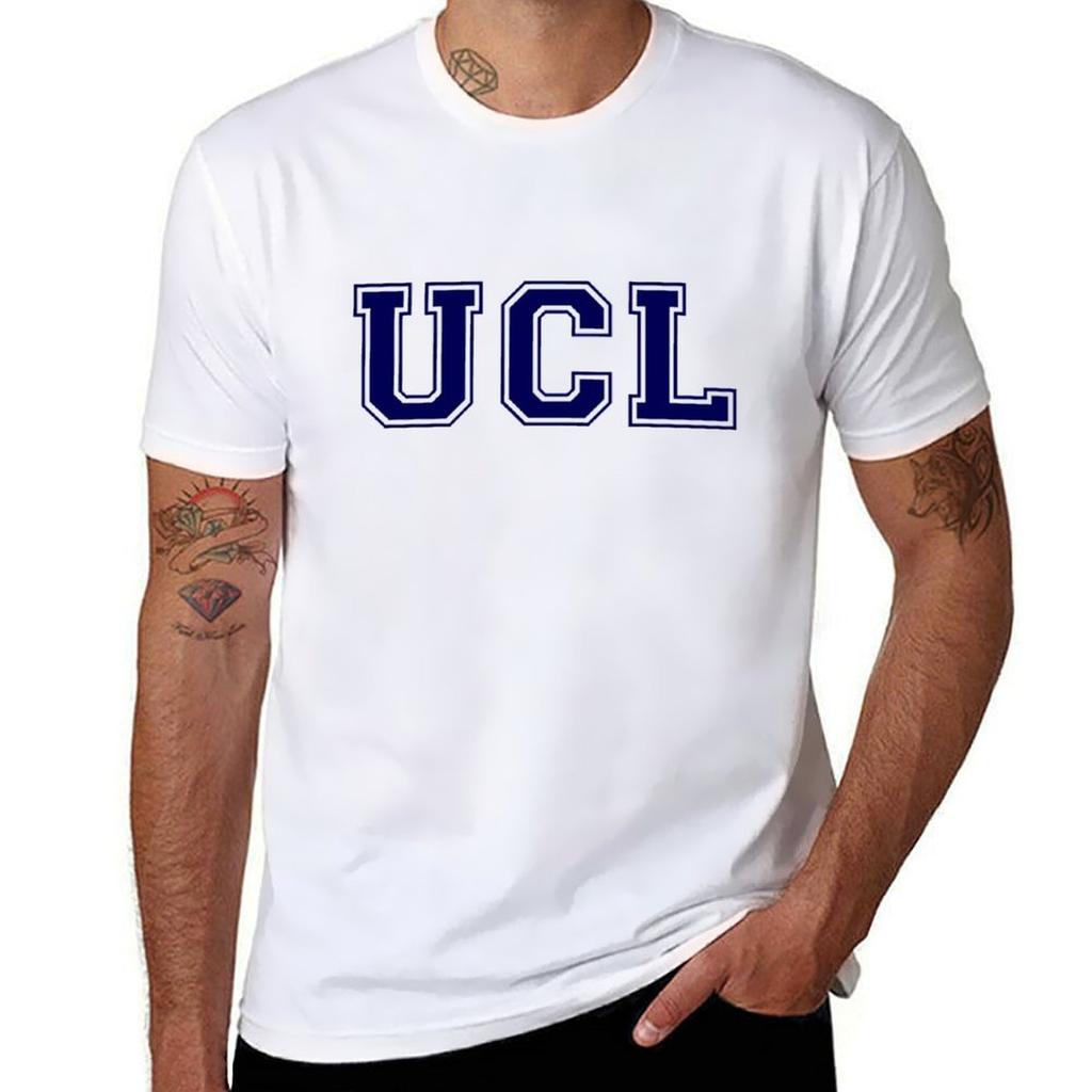 Ucl University College London Logo T-shirt Blu Base Colore Solido Manica Corta Top in Cotone