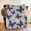Contemporary Butterfly & Floral Print Throw Blanket - Soft Breathable Polyester, All-Season Cozy Decorative Accent for Couc