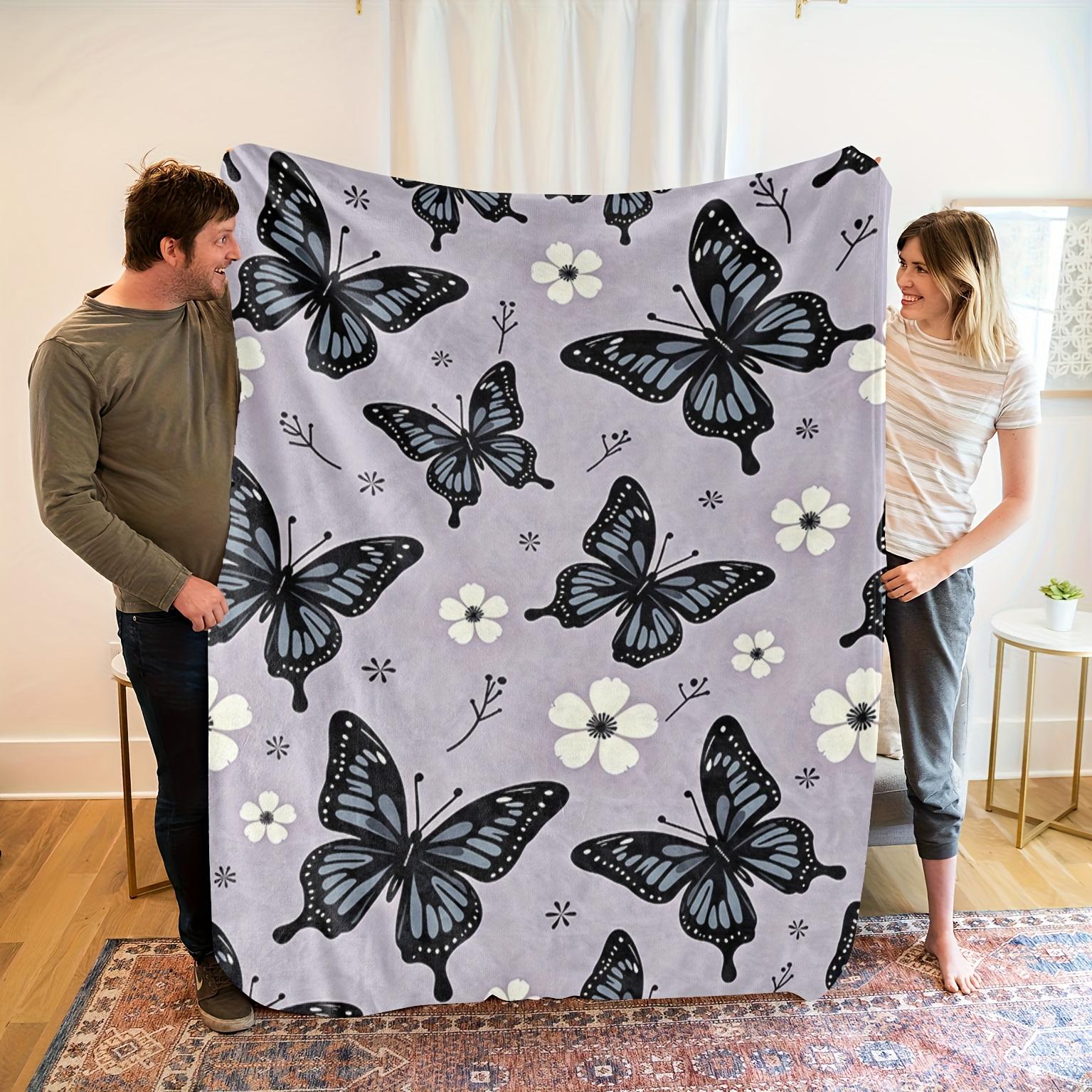 

Contemporary Butterfly & Floral Print Throw Blanket - Soft Breathable Polyester, All-Season Cozy Decorative Accent for Couc 75x90cm
