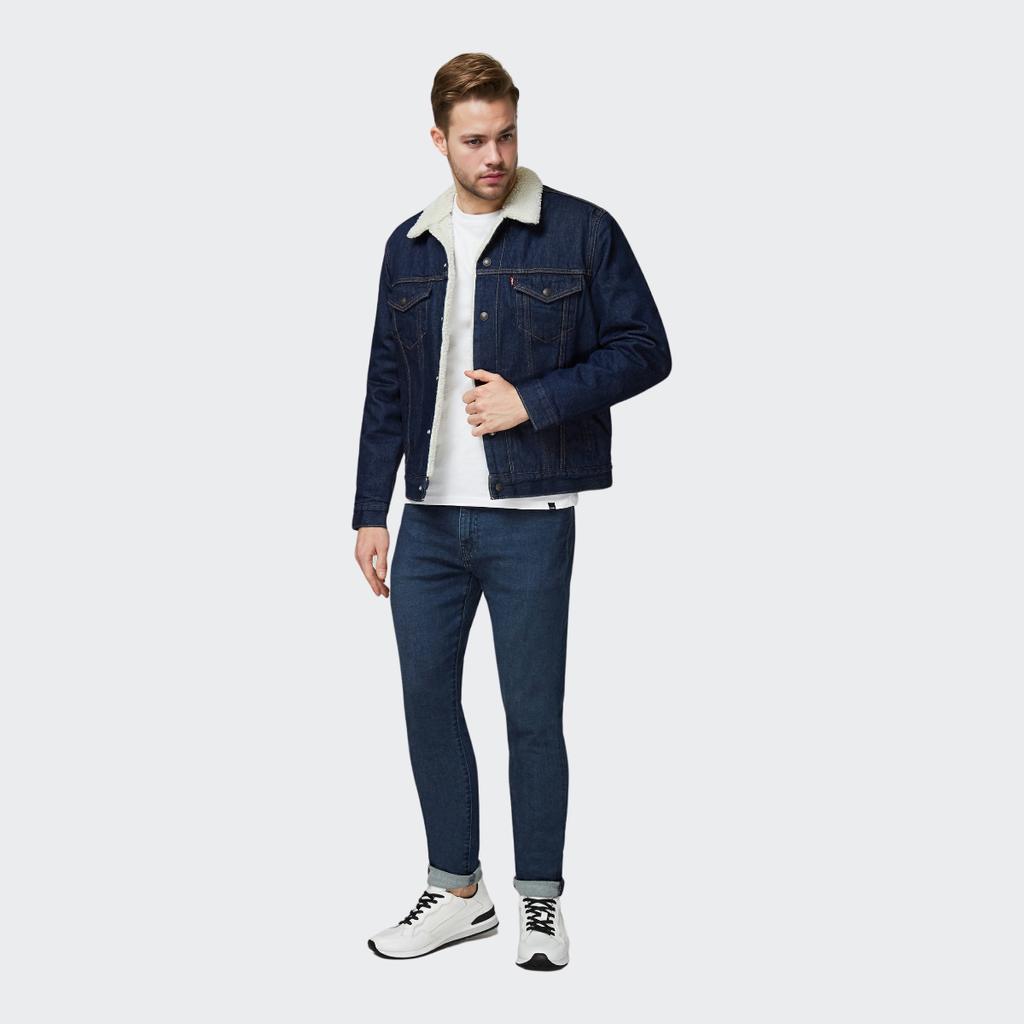 Levis Solid Color Single-Breasted Denim Long Sleeve Jacket Men jackets Dark-Blue 16365-0084