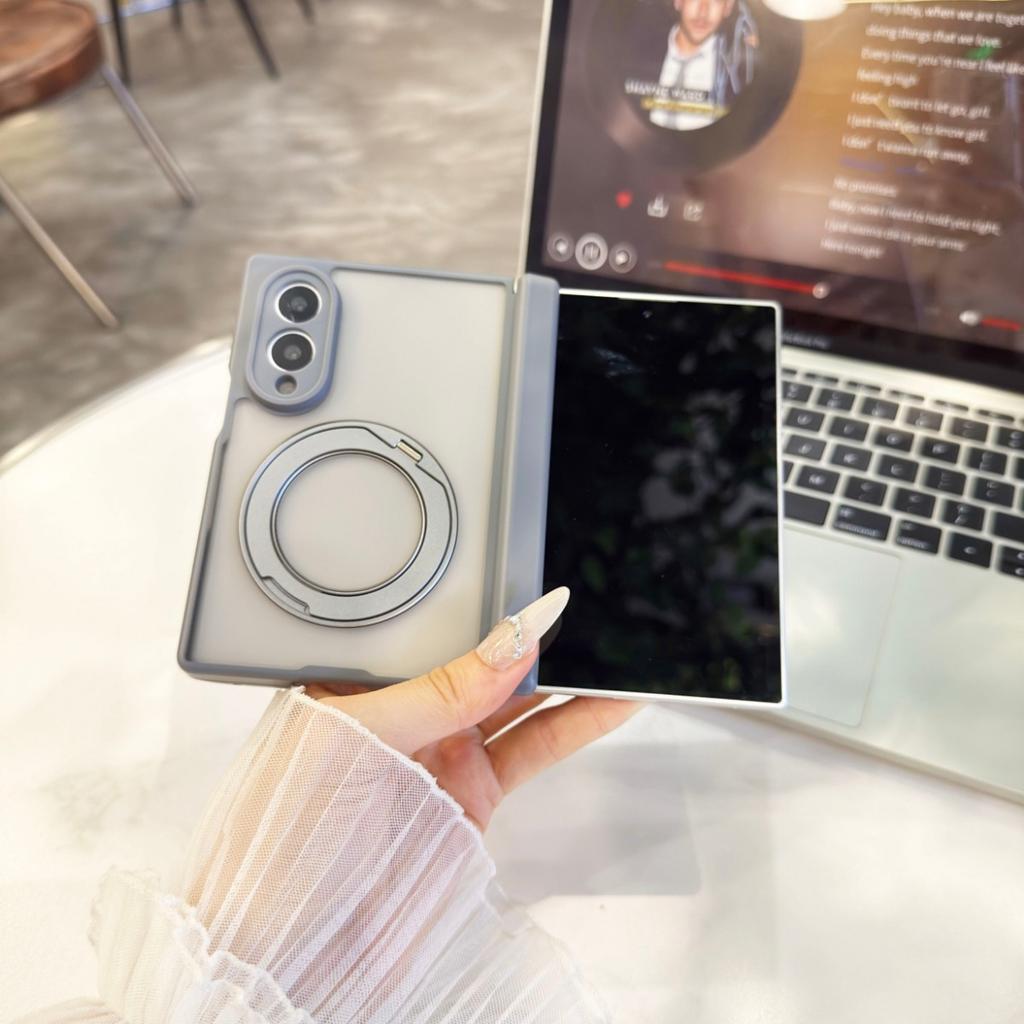 360 Rotate Ring Holder for Magsafe Magnetic Phone Case for Samsung Z Fold 8 Ultra Fold8 Matte Translucent Hinge Protection Cover