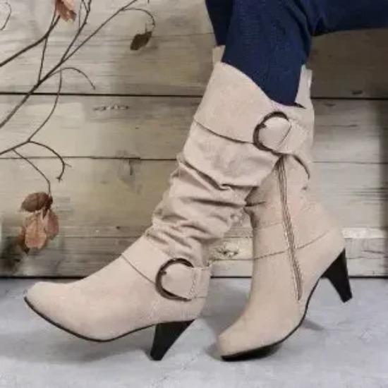 Knee-high Zipper Women's Modern Boots Women's Shoes High Quality New Pointed Toe Solid English Style Fashion Casual Plus Size 43