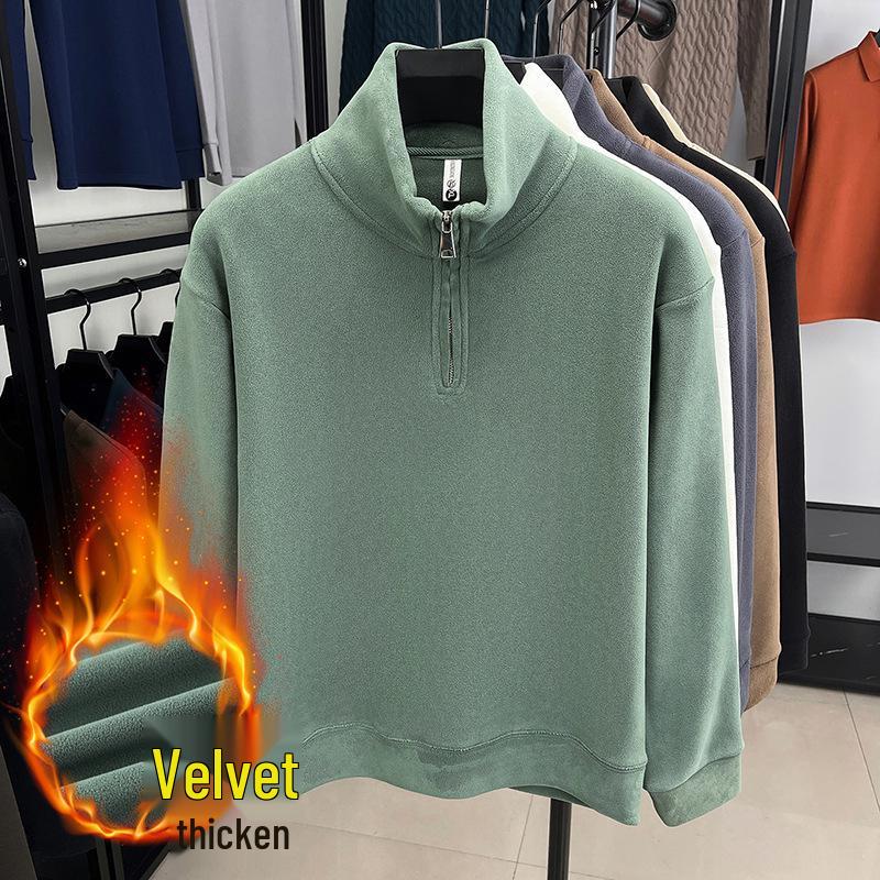 Moletom com Capuz Teddy Fleece Masculino de Gola Alta com Meio Zíper - Quente, Grosso e Versátil para Outono e Inverno