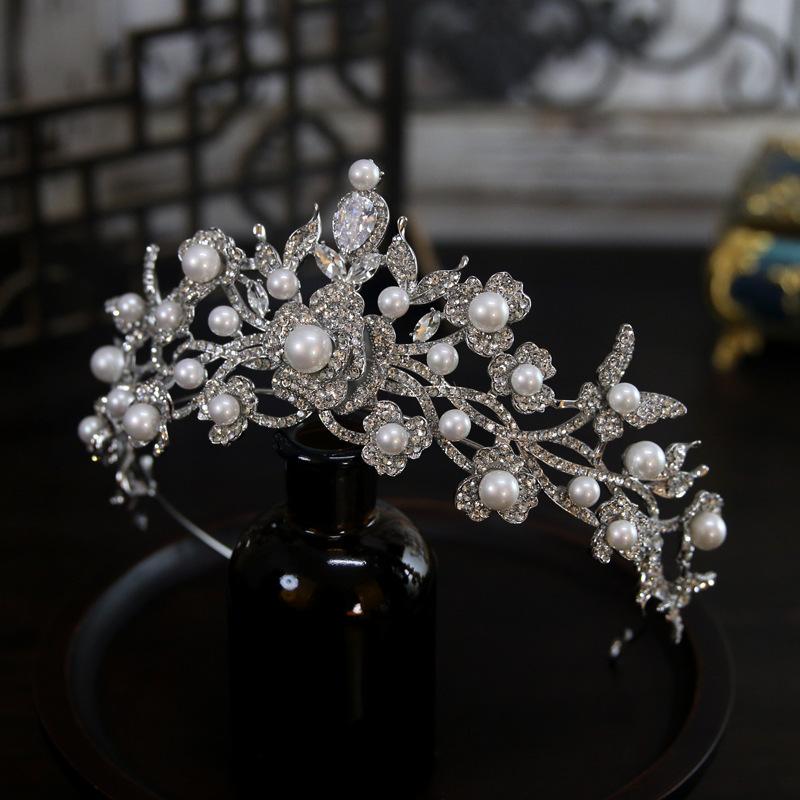 European New Style Luxury Elegant Flower Pearl Bride Wedding Crown Headdress Crown Tiara Hair Accessories
