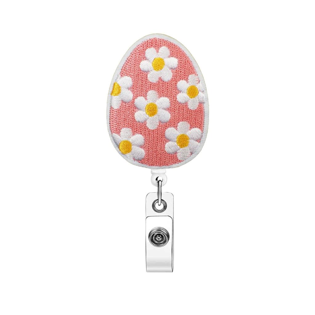 Cute Cartoon Easter Egg Retractable Badge Reel with Alligator Clip Pull Buckle ID Card Holder for Medical Staff Office Supplies