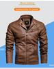 Jachetă de motociclist pentru bărbați, de iarnă, din piele PU, cu guler înalt, croială slim fit - Stil European & American