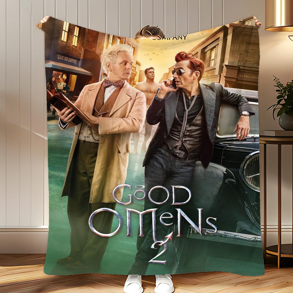 Book  Tv Series Good Omens Throw Soft Coral Fleece Blanket 310gsm Fluffy Warm Throw for Sofa Bed Couch Bedroom Decor