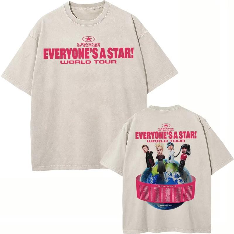 100% Baumwolle Vintage Gewaschen 5 Seconds of Summer Everyone’s A Star Welttournee 2026 T-Shirt Herren/Damen Oversize Locker Säurewäsche Tees