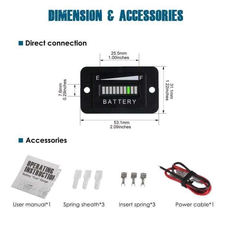 Runleader 36V LED Battery Power Indicator,Battery Charge & Discharge Display,Applicable to Lead Acid Battery Powered Golf Cart Forklift Lawn Mower