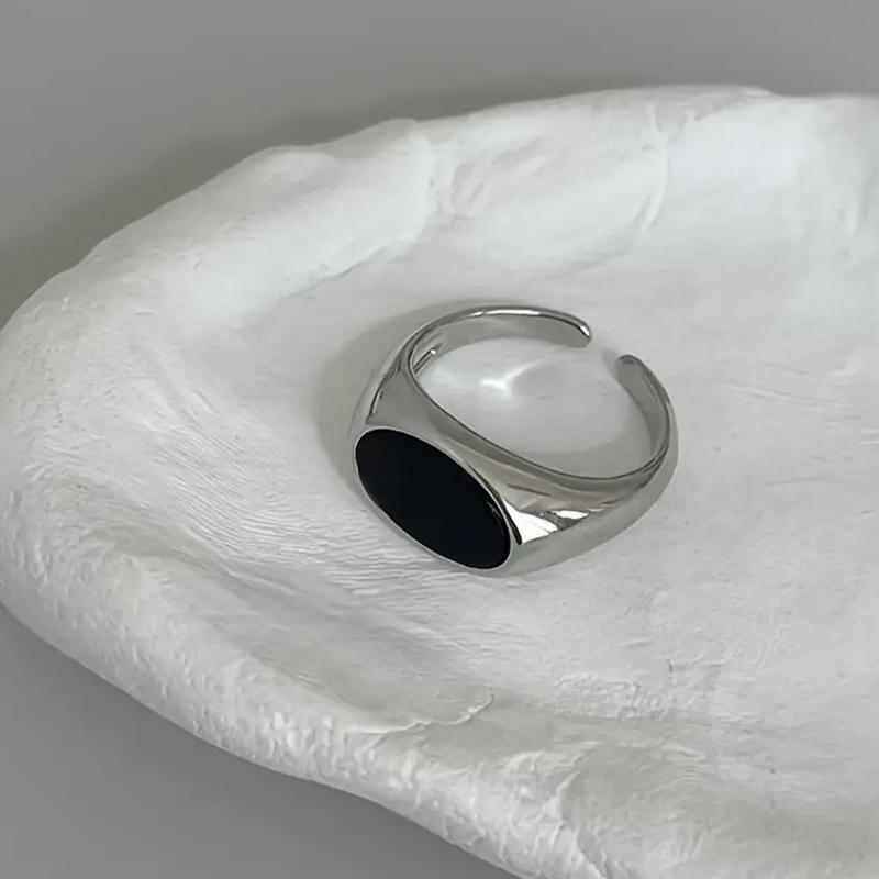 

Мужское и женское кольцо из сплава Кольцо с открытым концом для поездок на работу Неподвластные времени аксессуары Черный синтетический драгоценный камень Минималистичные украшения