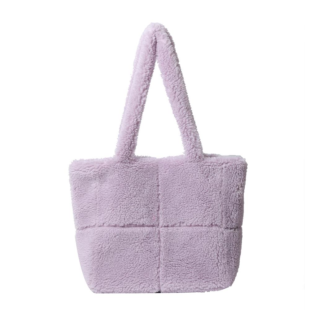 Fluffy Plush Women Underarm Bag Lambswool Large Tote Bag Solid Color Shopper Armpit Bag Ladies High Capacity Square Shoulder Bag