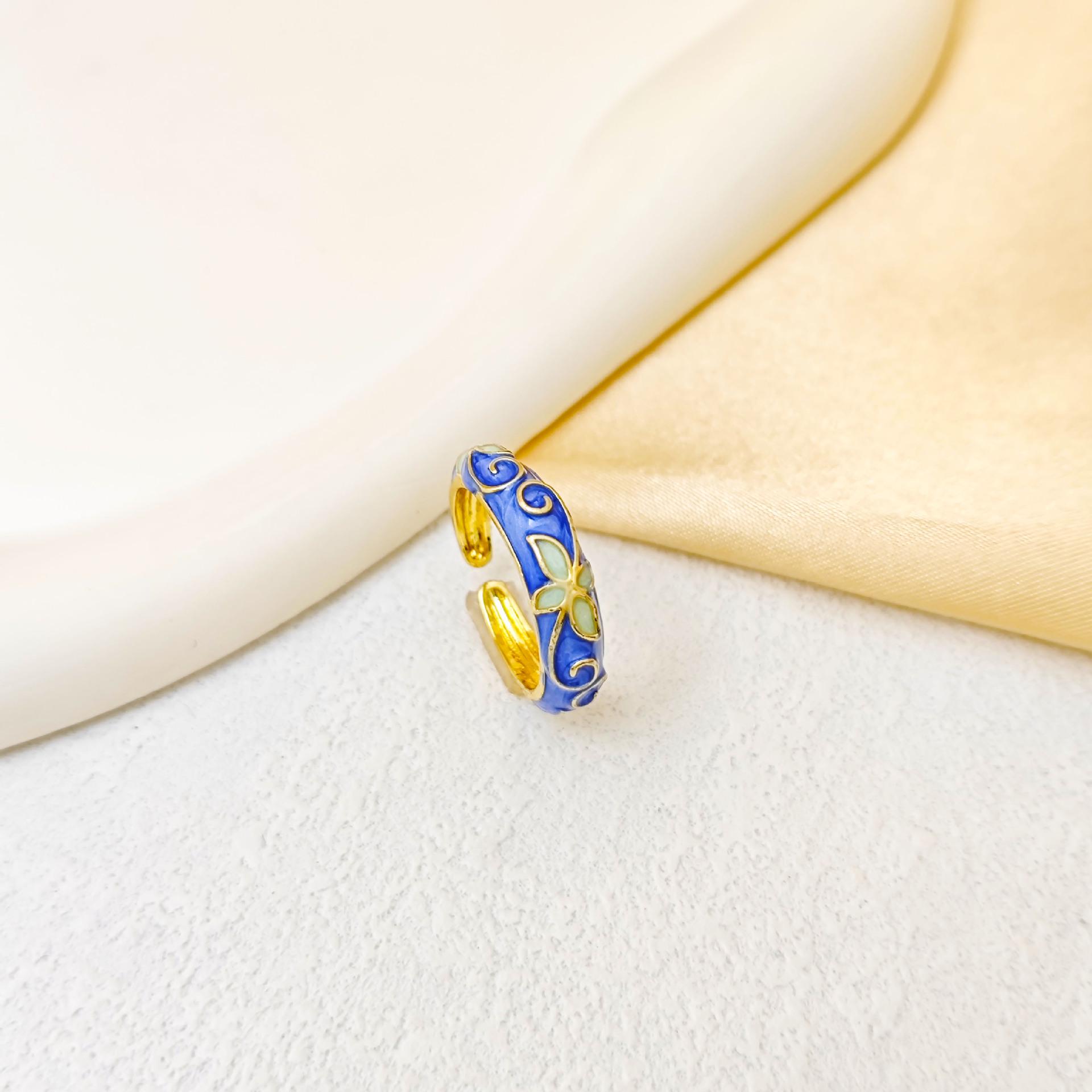

INS Style Drip Oil Small Flower Open Ring - Elegant and Unique Tail Jewelry