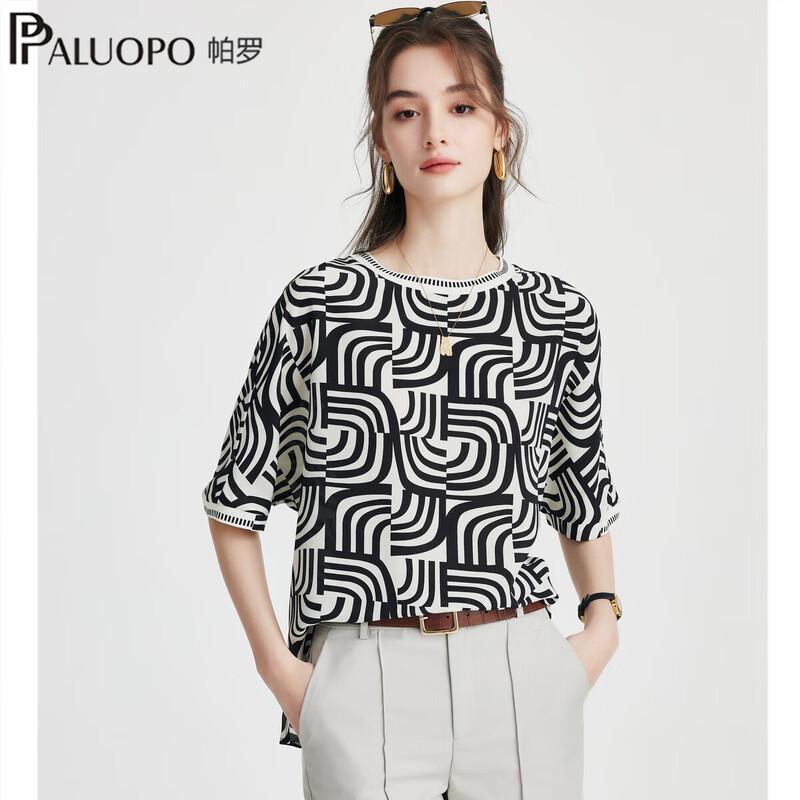 PALUOPO Women s Silk Print Short-Sleeve T-Shirt XL