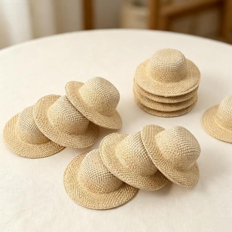 Mini Straw Hat DIY Craft Accessories 10Pcs Imitation Woven Tiny Hat Pendants for Jewelry Making Scrapbook Supplies