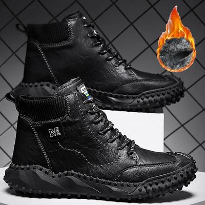 Mens Classic Winter Men's Boots Real Leather Plush Warm Men's Snow Boots Waterproof Outdoor Roman Men Work Boots Men Motorcycle Boots