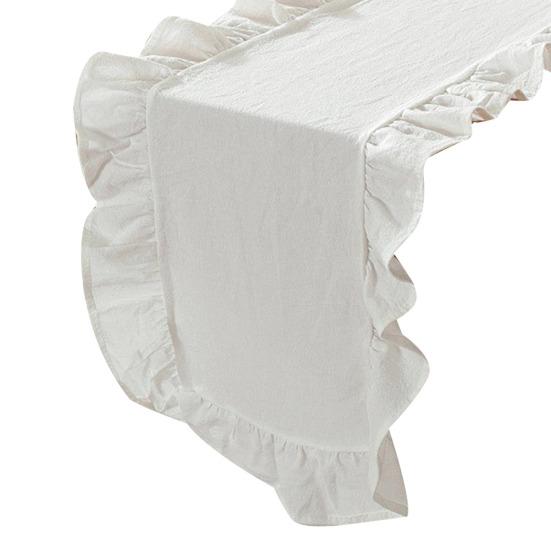 Ruffled Table Runner Scalloped Edge Rustic Table Runner Washable Farmhouse Style Table Runner for Dining Table Wedding Bride Shower Party Decoration