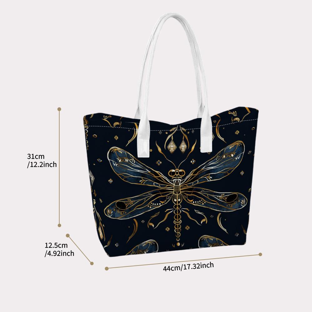 Vintage Dragonfly Print Casual Portable Shoulder Tote Bag for Daily Shopping