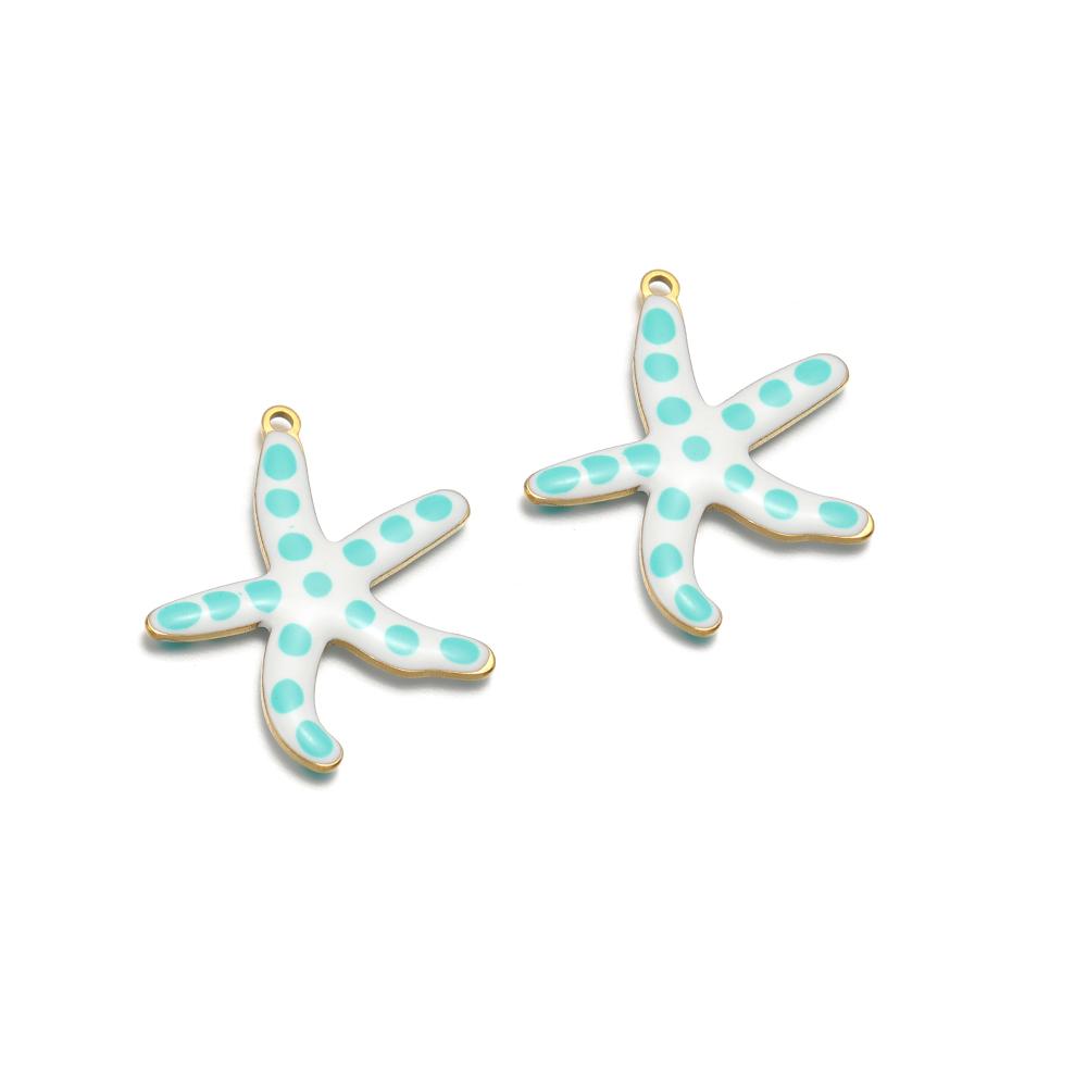 10pcs Stainless Steel Gold 20mm Starfish Charms Enamel Fish Pendant for DIY Jewelry Bracelet Findings Necklace Earrings Making