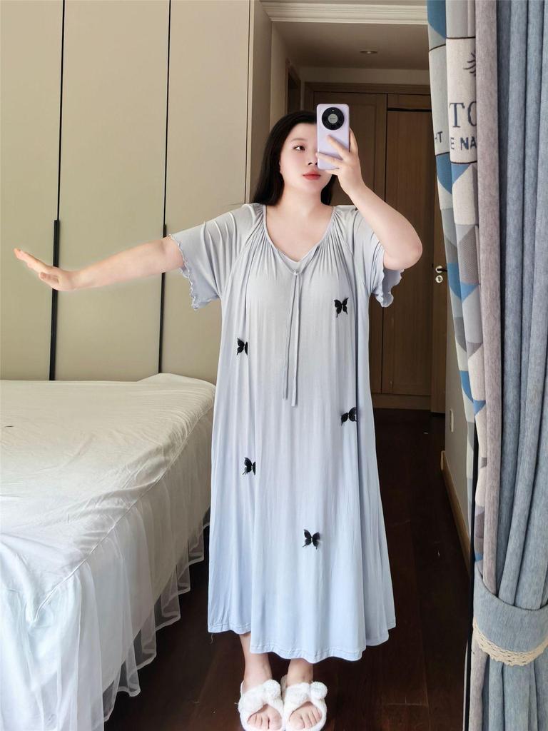 Women's Plus Size Summer Short-Sleeved Dress with Built-in Bra for Home or Outdoors