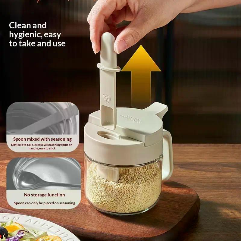 Seasoning Containers Airtight Glass Organizer With Spoon Condiment Containers With Lid For Kitchen Countertop Pantry Cabinet